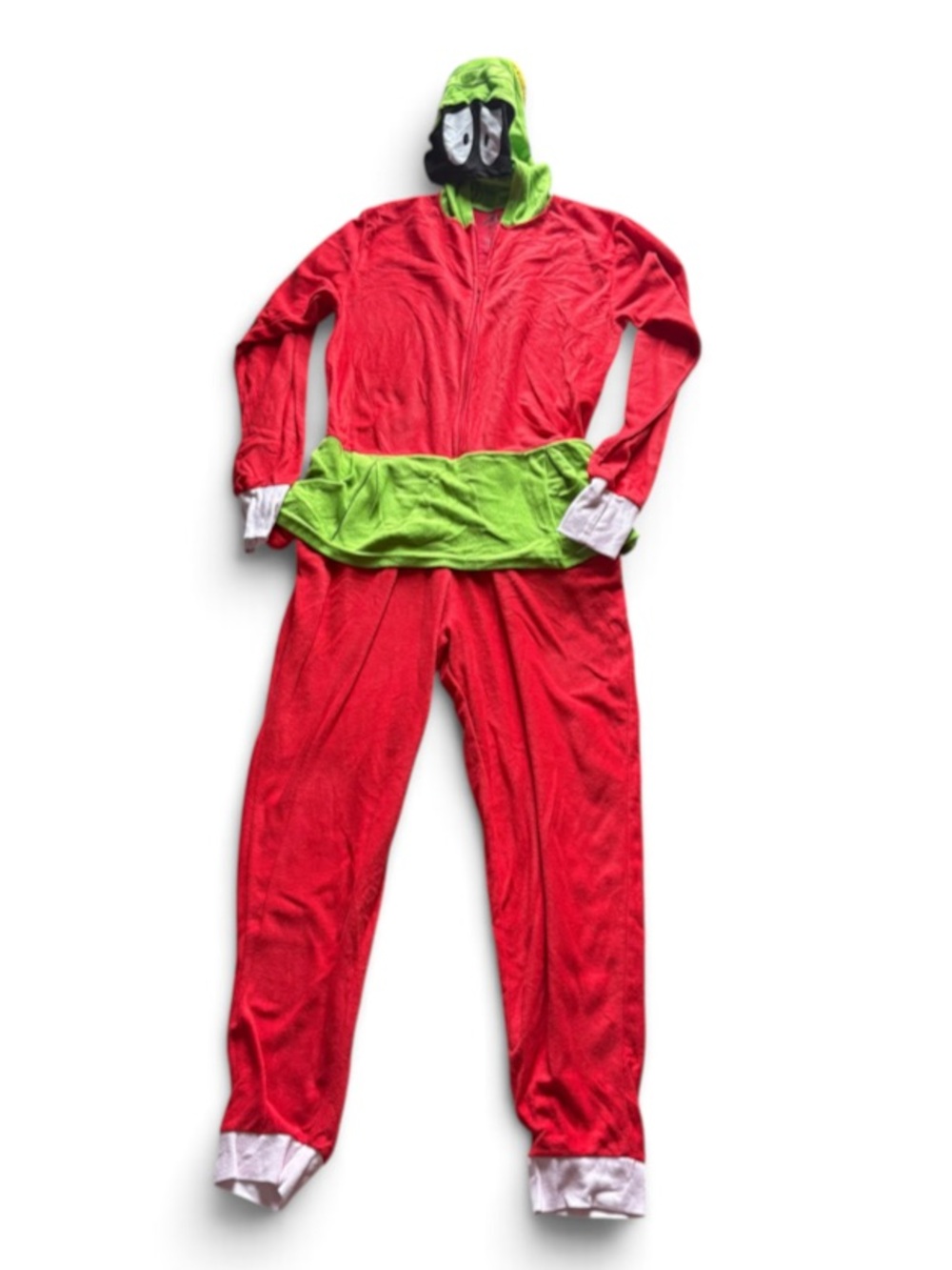 Looney Tunes Marvin the Martian One Piece Pajama Large Costume Hooded Red Green